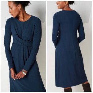 J. Jill Dark Teal Blue Crisscross Long Sleeve Dress Women's‎ Size XL Petite NEW